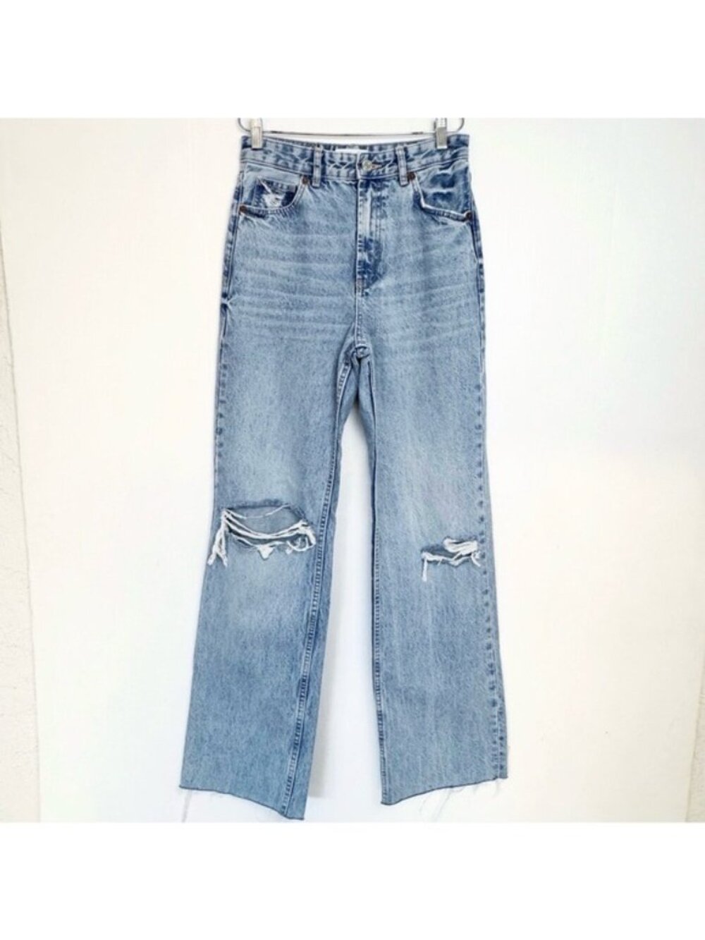 ZARA  WIDE LEG FULL LENGTH HIGH WAISTED DISTRESSED JEANS 4